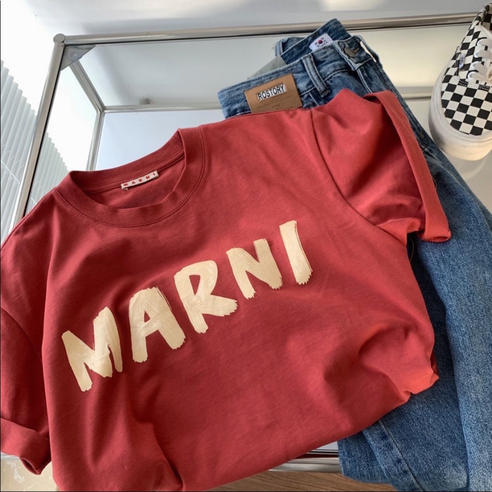 Marni logo-print crew-neck T-shirt size 38 NW red